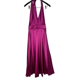 Maje Rivoine Halterneck Maxi Dress Stretch Silk Fuchsia Size 2 NWT